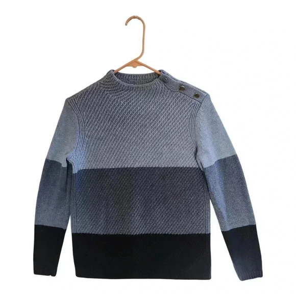 Talbots 3 Shades Blue Long Sleeve Sweater‎ with 3 Silver Shoulder Buttons S XS - Picture 1 of 11